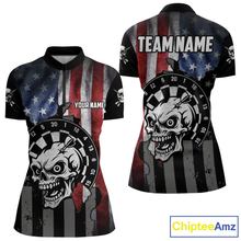 Load image into Gallery viewer, Personalized Funny Skull American Flag Dart Shirt For Women Custom Patriotic Darts Team Jerseys TDM4172
