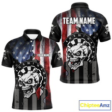 Load image into Gallery viewer, Personalized Funny Skull American Flag Dart Shirt For Men Custom Patriotic Darts Team Jerseys TDM4172