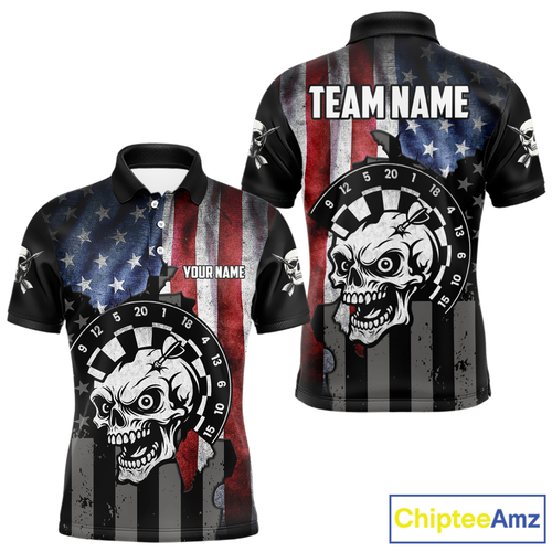 Personalized Funny Skull American Flag Dart Shirt For Men Custom Patriotic Darts Team Jerseys TDM4172