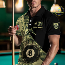 Load image into Gallery viewer, Personalized Flame 8 Ball Pool Military Green Camo Billiard Shirts For Men Custom Pool Team Jersey TDM4187