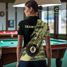 Load image into Gallery viewer, Personalized Flame 8 Ball Pool Military Green Camo Billiard Shirts For Women Custom Pool Team Jersey TDM4187