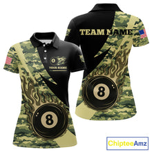 Load image into Gallery viewer, Personalized Flame 8 Ball Pool Military Green Camo Billiard Shirts For Women Custom Pool Team Jersey TDM4187