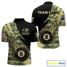 Load image into Gallery viewer, Personalized Flame 8 Ball Pool Military Green Camo Billiard Shirts For Men Custom Pool Team Jersey TDM4187
