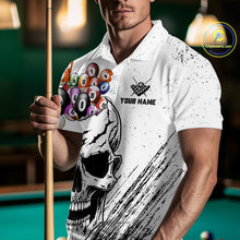 Load image into Gallery viewer, Personalized White Grunge Billiard Balls Skull Pool Shirt For Men, Funny Billiard Team Jersey TDM4578