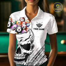 Load image into Gallery viewer, Personalized White Grunge Billiard Balls Skull Pool Shirt For Women, Funny Billiard Team Jersey TDM4578