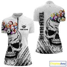 Load image into Gallery viewer, Personalized White Grunge Billiard Balls Skull Pool Shirt For Women, Funny Billiard Team Jersey TDM4578