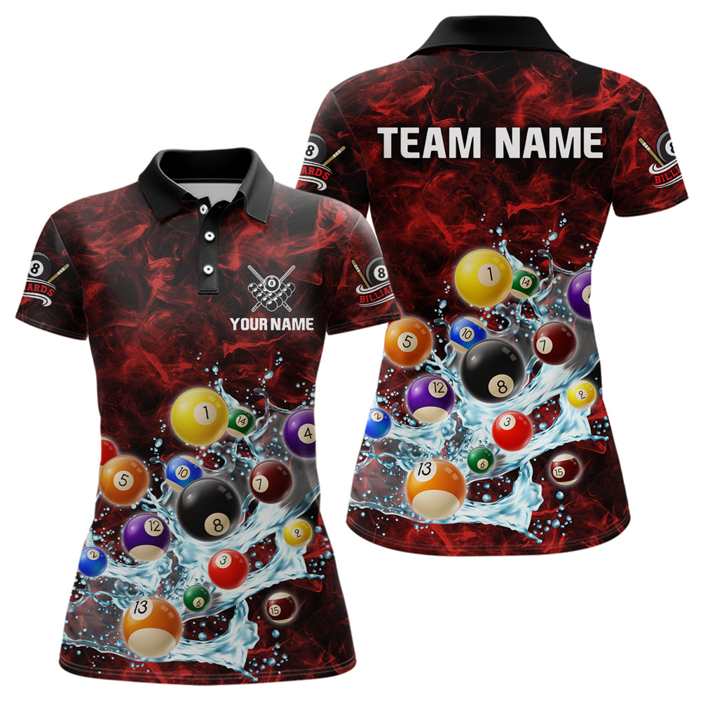 Funny Billiard Balls In Water Custom Smoke Pattern Women Billiard Shirts, Pool Billiard Jerseys |Red TDM2988