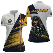 Load image into Gallery viewer, Personalized Death Skeleton 8 Ball Pool Billiard Shirts For Women, Scary Billiard Jerseys |Yellow TDM2994