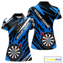 Load image into Gallery viewer, Blue Dartboard Flame Custom Dart Shirts For Women, Darts Team Jerseys Polo &amp; Quarter Zip Shirts TDM4004