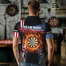Load image into Gallery viewer, Personalized American Flag Dartboard Fire Flame Darts Shirt For Men, Patriotic Darts League Jersey TDM4796