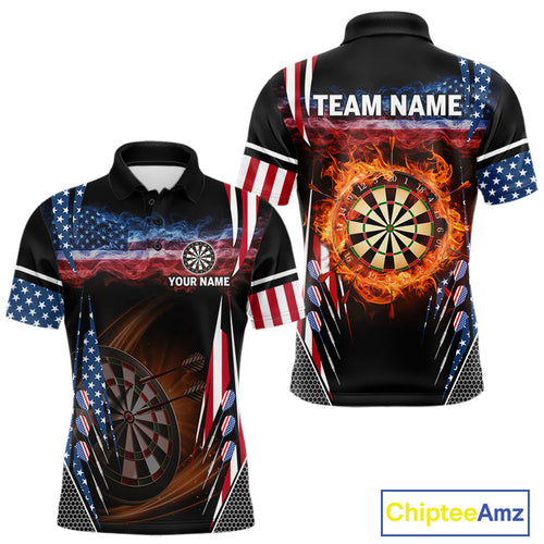 Personalized American Flag Dartboard Fire Flame Darts Shirt For Men, Patriotic Darts League Jersey TDM4796