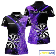 Load image into Gallery viewer, Custom Black And Purple Flame Darts Shirts For Women, Darts Team Jerseys Polo &amp; Quarter Zip Uniform TDM4017