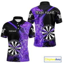 Load image into Gallery viewer, Custom Black And Purple Flame Darts Shirts For Men, Darts Team Jerseys Polo &amp; Quarter Zip Uniform TDM4017