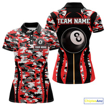 Load image into Gallery viewer, Custom Red Camouflage 8 Ball Pool Billiard Shirt For Women, Billiard Jersey Outfit, Pool Team Shirt TDM4204