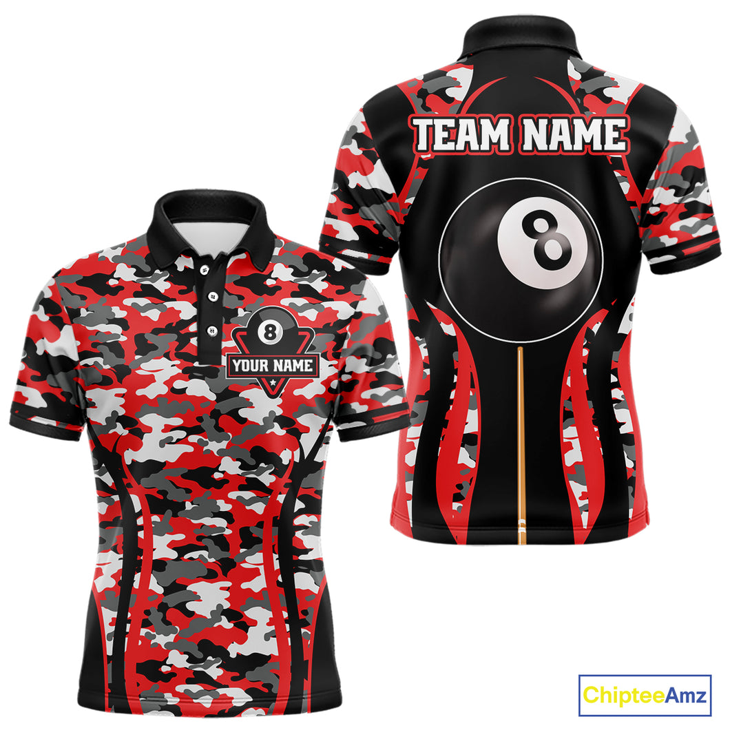 Custom Red Camouflage 8 Ball Pool Billiard Shirt For Men, Billiard Jersey Outfit, Pool Team Shirt TDM4204