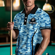 Load image into Gallery viewer, Custom Blue Camouflage 8 Ball Pool Billiard Shirt For Men, Billiard Jersey Outfit, Pool Team Shirt TDM4205