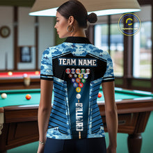 Load image into Gallery viewer, Custom Blue Camouflage 8 Ball Pool Billiard Shirt For Women, Billiard Jersey Outfit, Pool Team Shirt TDM4205