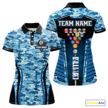 Load image into Gallery viewer, Custom Blue Camouflage 8 Ball Pool Billiard Shirt For Women, Billiard Jersey Outfit, Pool Team Shirt TDM4205