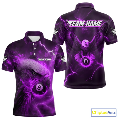 Personalized Eagle Thunder Lightning Purple Billiard Shirt For Men Custom 8 Ball Pool Team Jersey TDM4382