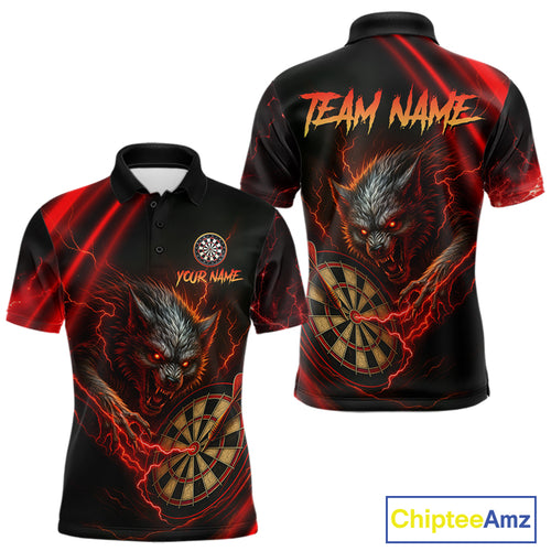 Personalized Red Thunder Lightning Wolf Darts Shirt For Men Custom Dart Team Jersey Polo & 1/4 Zip TDM4383