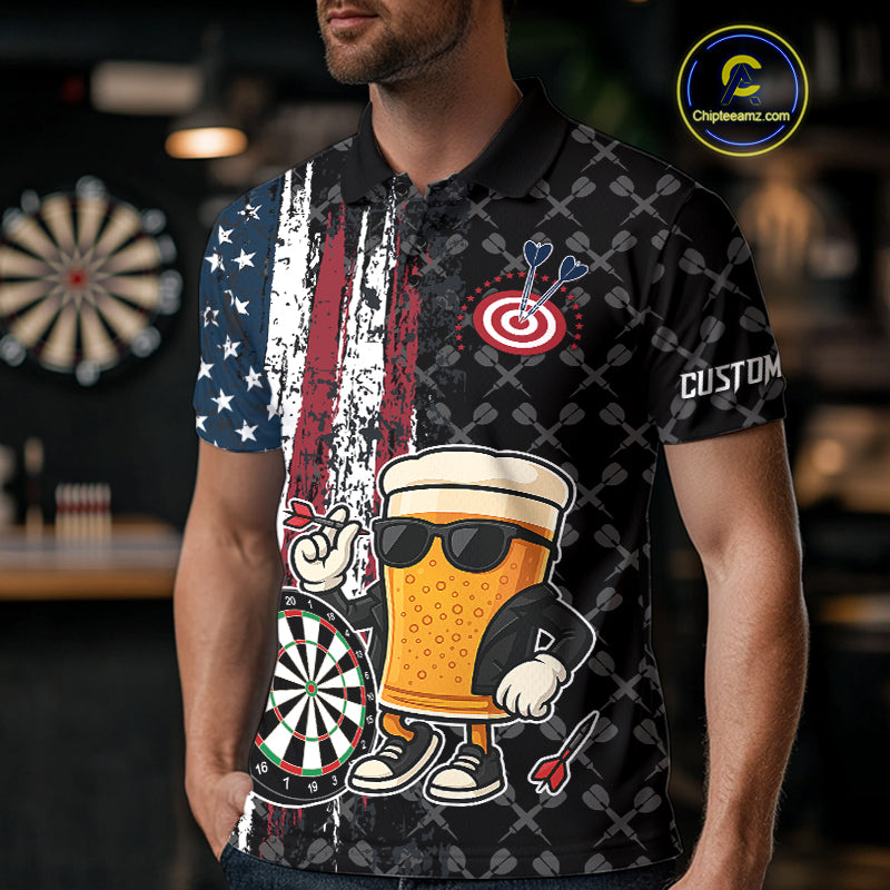 Vintage Grunge American Flag Funny Beer Darts Shirt For Men Custom Patriotic Darts Team Jerseys TDM4616