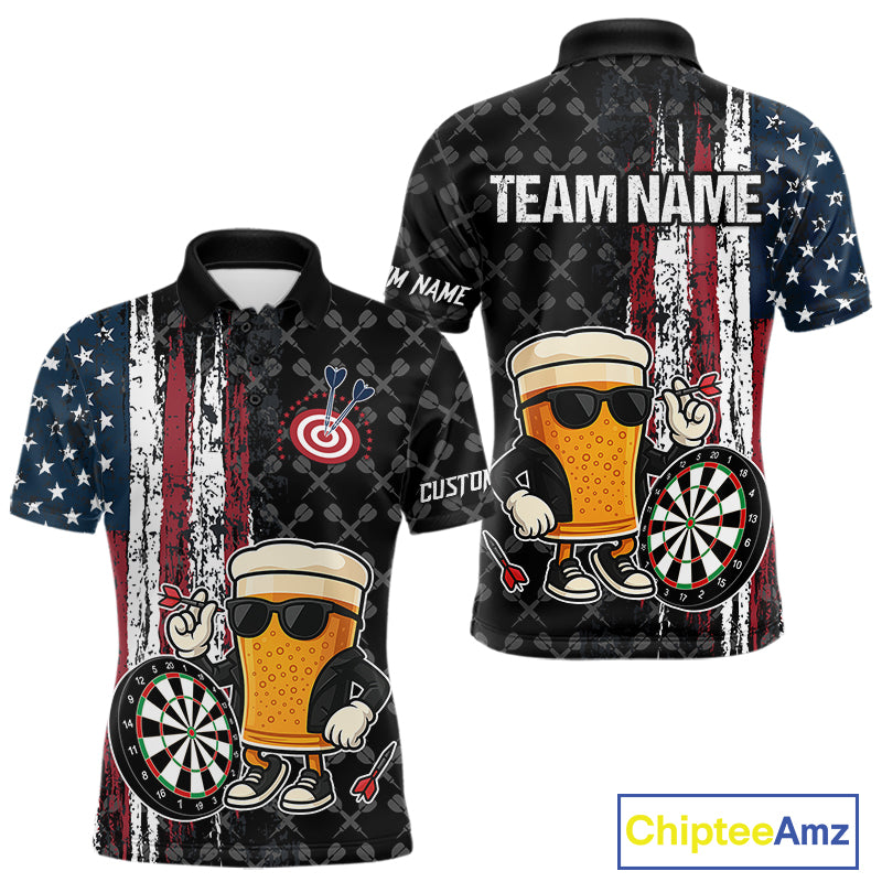 Vintage Grunge American Flag Funny Beer Darts Shirt For Men Custom Patriotic Darts Team Jerseys TDM4616