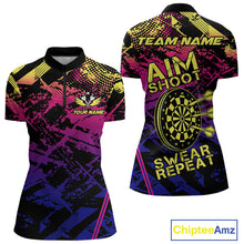 Load image into Gallery viewer, Purple Pink Yellow Grunge Aim Shoot Swear Repeat Dart Shirt For Women Custom Funny Darts Team Jersey TDM4034