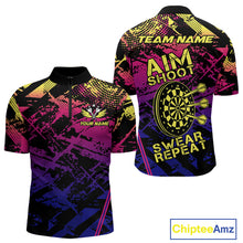 Load image into Gallery viewer, Purple Pink Yellow Grunge Aim Shoot Swear Repeat Dart Shirt For Men Custom Funny Darts Team Jersey TDM4034
