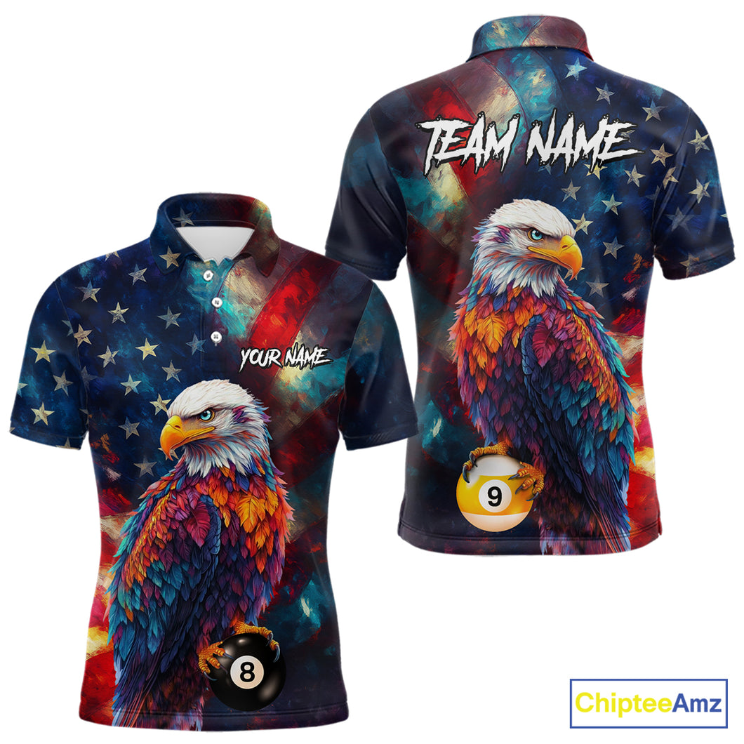Custom Colorful Eagle 8 Ball & 9 Ball Billiard Shirt For Men, Patriotic US Flag Pool Team Jersey TDM4238