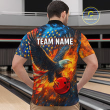 Load image into Gallery viewer, Personalized Orange Flaming American Flag Bowling Shirt For Men Custom Eagle Bowling Team Jersey TDM4642