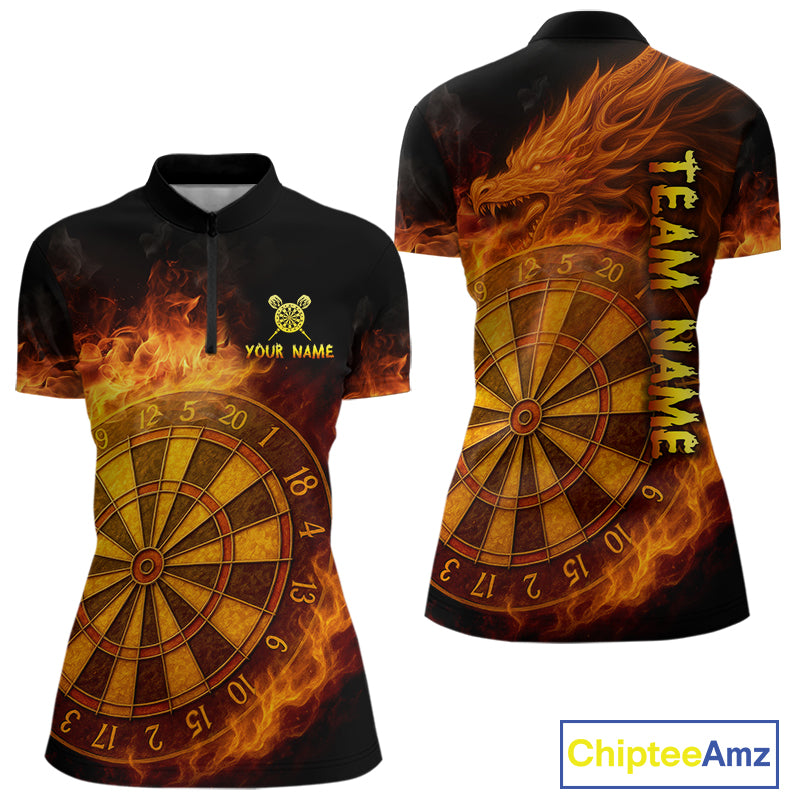 Personalized 3D Orange Dartboard Dragon Flame Dart Shirts For Women Custom Darts Team Jerseys TDM4069