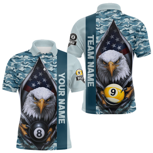 Blue Camo American Flag Eagle 8 Ball & 9 Ball Pool Jersey For Men Custom Billiard Team Shirt TDM4660