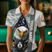 Load image into Gallery viewer, Grey Camo American Flag Eagle 8 Ball &amp; 9 Ball Pool Jersey For Women Custom Billiard Team Shirt TDM4661