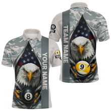 Load image into Gallery viewer, Grey Camo American Flag Eagle 8 Ball &amp; 9 Ball Pool Jersey For Men Custom Billiard Team Shirt TDM4661