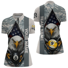 Load image into Gallery viewer, Grey Camo American Flag Eagle 8 Ball &amp; 9 Ball Pool Jersey For Women Custom Billiard Team Shirt TDM4661