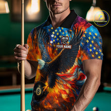 Load image into Gallery viewer, Personalized Flaming American Flag 8 Ball Eagle Billiard Shirt For Men, Patriotic Pool Team Jersey TDM4258
