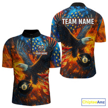 Load image into Gallery viewer, Personalized Flaming American Flag 8 Ball Eagle Billiard Shirt For Men, Patriotic Pool Team Jersey TDM4258