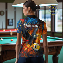 Load image into Gallery viewer, Personalized Orange Flaming US Flag 8 Ball &amp; 9 Ball Eagle Billiard Shirt For Women, Pool Team Jersey TDM4259