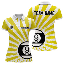 Load image into Gallery viewer, Funny Grunge Billiard 9 Ball Women Polo &amp; Quarter-Zip Shirts Custom Yellow 9 Ball Pool Jerseys Attire TDM1881