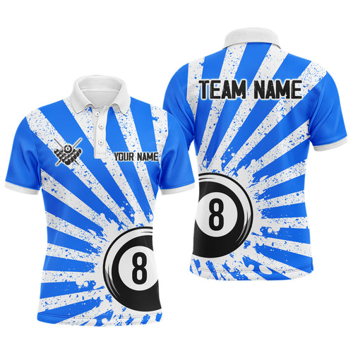 Funny Grunge Billiard 8 Ball Men Polo & Quarter-Zip Shirts Custom Blue 8 Ball Pool Jerseys Attire TDM1694