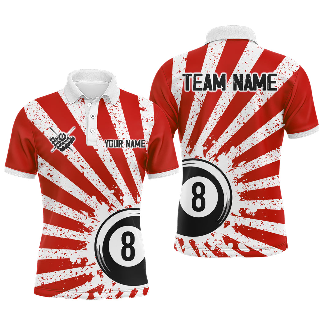 Funny Grunge Billiard 8 Ball Men Polo & Quarter-Zip Shirts Custom Red 8 Ball Pool Jerseys Attire TDM1879