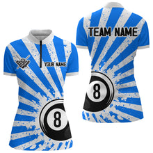 Load image into Gallery viewer, Funny Grunge Billiard 8 Ball Women Polo &amp; Quarter-Zip Shirts Custom Blue 8 Ball Pool Jerseys Attire TDM1694