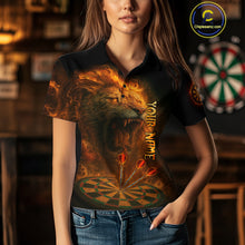 Load image into Gallery viewer, Personalized Fire Flame Lion Darts Shirt For Women Custom Orange Darts League Jersey Polo &amp; 1/4 Zip TDM4678