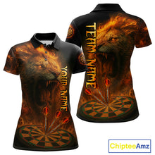 Load image into Gallery viewer, Personalized Fire Flame Lion Darts Shirt For Women Custom Orange Darts League Jersey Polo &amp; 1/4 Zip TDM4678
