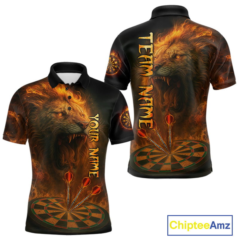 Personalized Fire Flame Lion Darts Shirt For Men Custom Orange Darts League Jersey Polo & 1/4 Zip TDM4678
