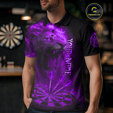 Load image into Gallery viewer, Personalized Fire Flame Lion Darts Shirt For Men Custom Purple Darts League Jersey Polo &amp; 1/4 Zip TDM4679