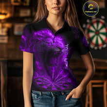 Load image into Gallery viewer, Personalized Fire Flame Lion Darts Shirt For Women Custom Purple Darts League Jersey Polo &amp; 1/4 Zip TDM4679