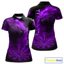 Load image into Gallery viewer, Personalized Fire Flame Lion Darts Shirt For Women Custom Purple Darts League Jersey Polo &amp; 1/4 Zip TDM4679