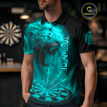 Load image into Gallery viewer, Personalized Turquoise Fire Flame Lion Darts Shirt For Men, Dart League Jersey Polo &amp; 1/4 Zip TDM4680