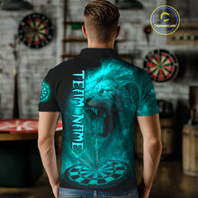 Load image into Gallery viewer, Personalized Turquoise Fire Flame Lion Darts Shirt For Men, Dart League Jersey Polo &amp; 1/4 Zip TDM4680